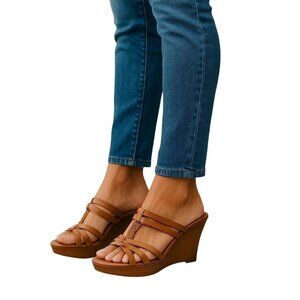 Ugg Mattie Leather Wedges Tan Size 8.5 Summer Boho Hippie Neutral Beach Vacation